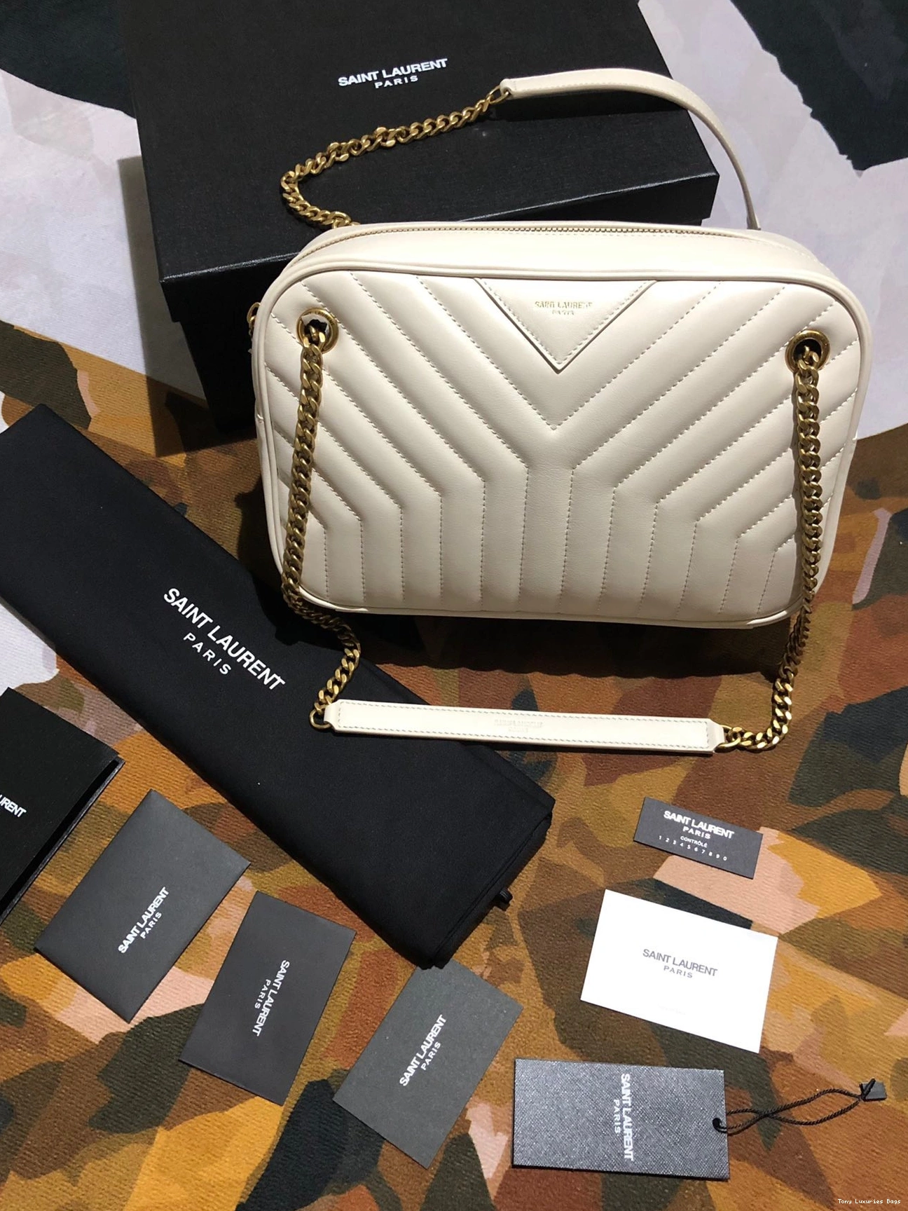 Tony Luxuries JOAN LEATHER YSL Y-QUILTED BAG SMOOTH CAMERA IN 0806
